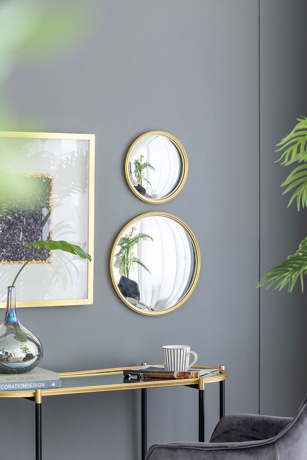 Round Mirror with Iron Frame - Gray