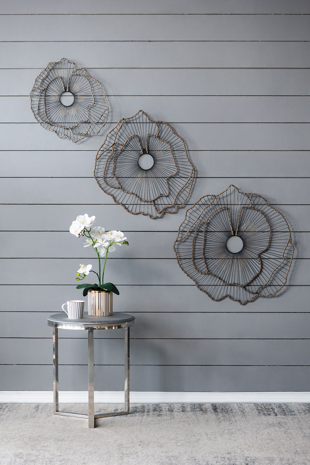 Metal Flowers Wall Decor Set of 3 - Gold
