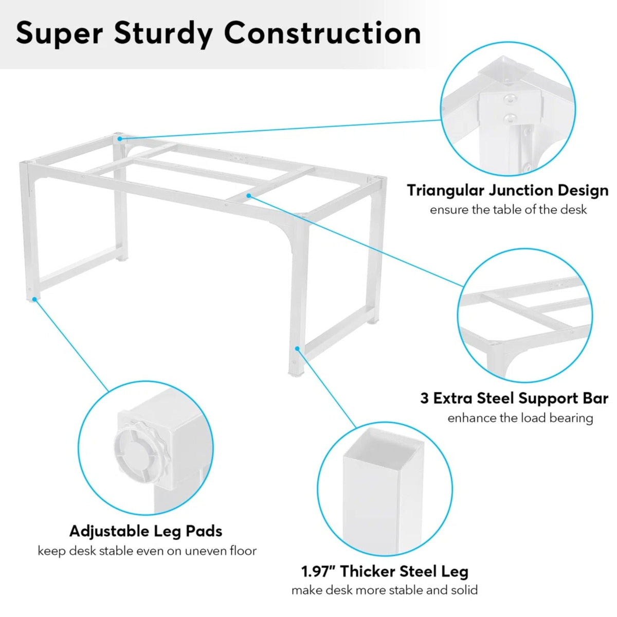 Large Executive Desk with Thick Frame - White