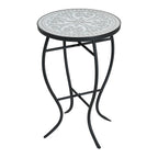 Outdoor Round Side Table With Mosaic Style Top And Curved Iron Legs