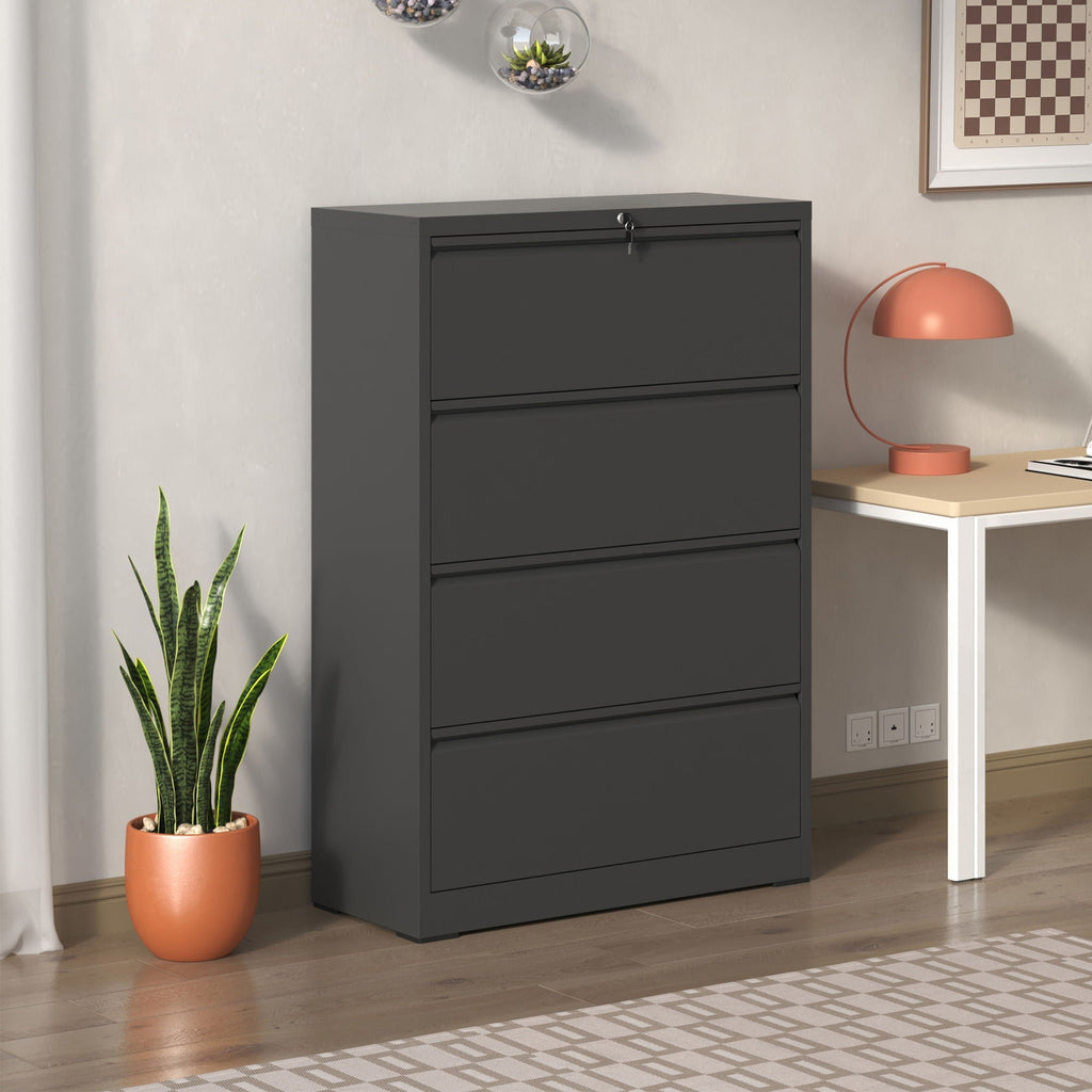 Premium Drawer Metal Lateral File Cabinet with Lock - Black or White