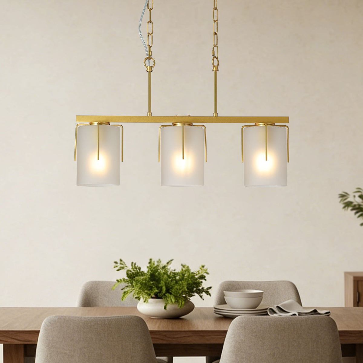 Adjustable Cylindrical Pendant Light with Frosted Glass Shade - Black or Gold