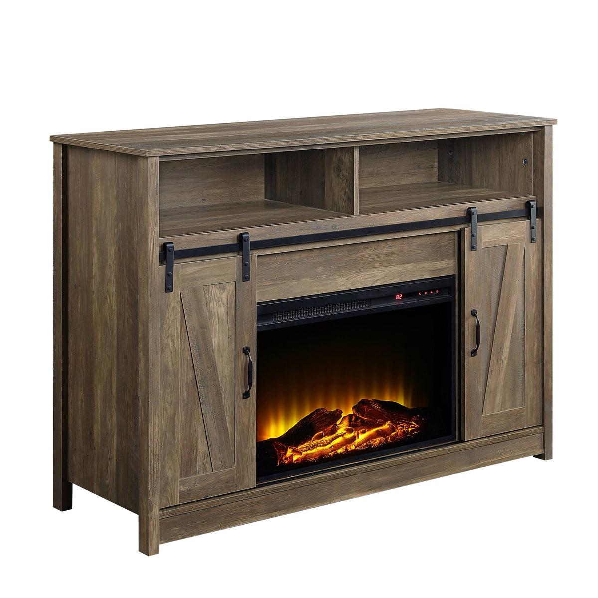 Oak Fireplace with Shelf Storage - Electric Heating, 4777 BTU