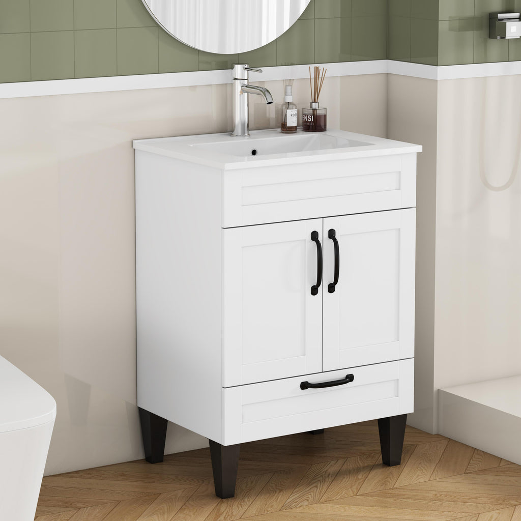 24-Inch Bathroom Vanity with Sink Combo with Ample Storage - White/Particle Board