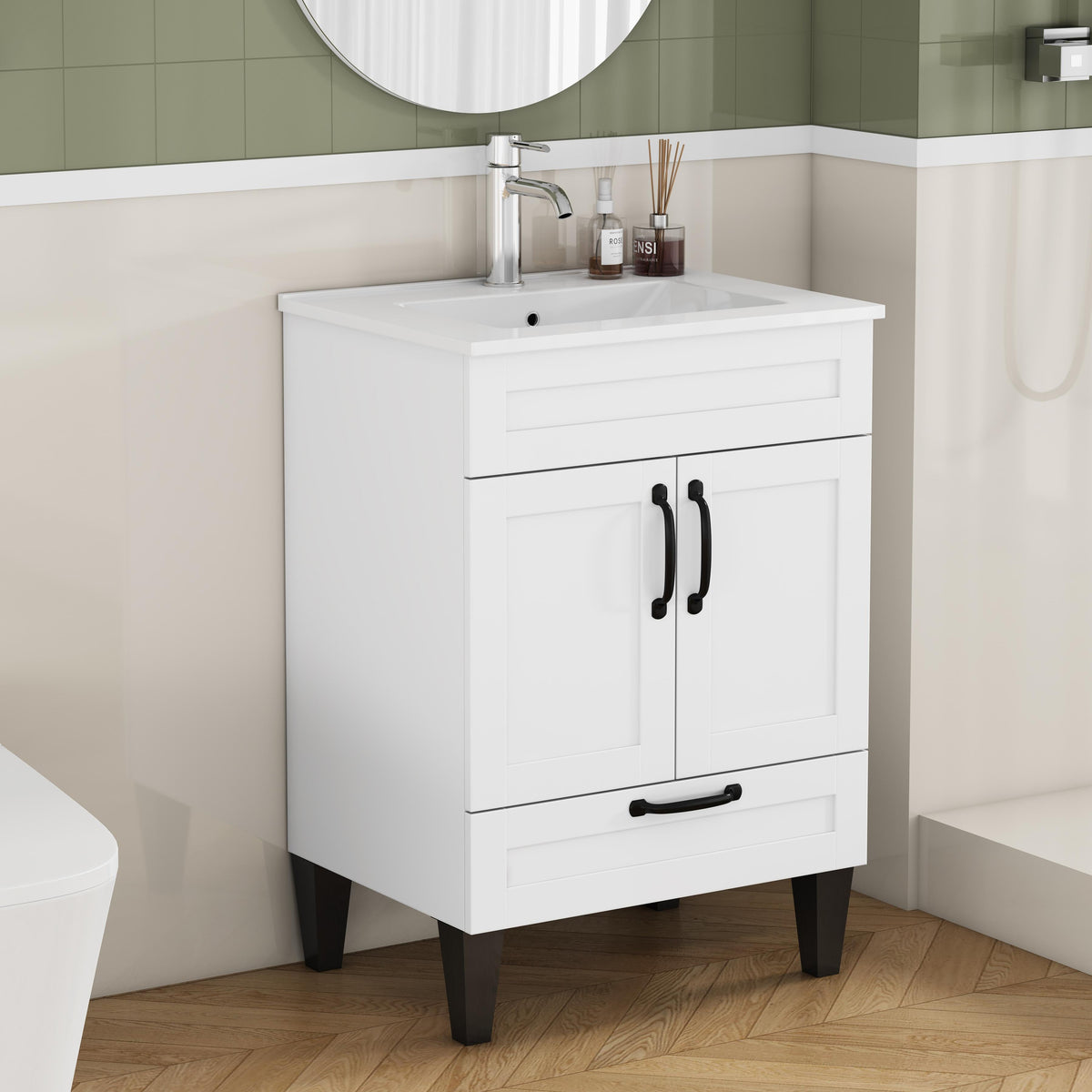 24-Inch Bathroom Vanity with Sink Combo with Ample Storage - White/Particle Board
