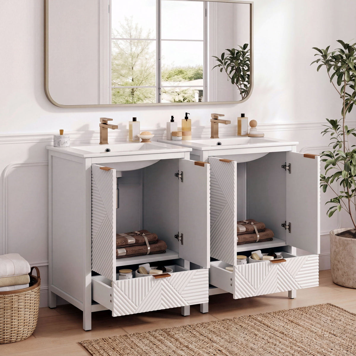 Modern Bathroom Vanity with Sink Combo – Compact Storage - Dark Brown or White