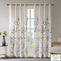 Burnout Printed Curtain Panel with Semi-Sheer Botanical Design - Grey