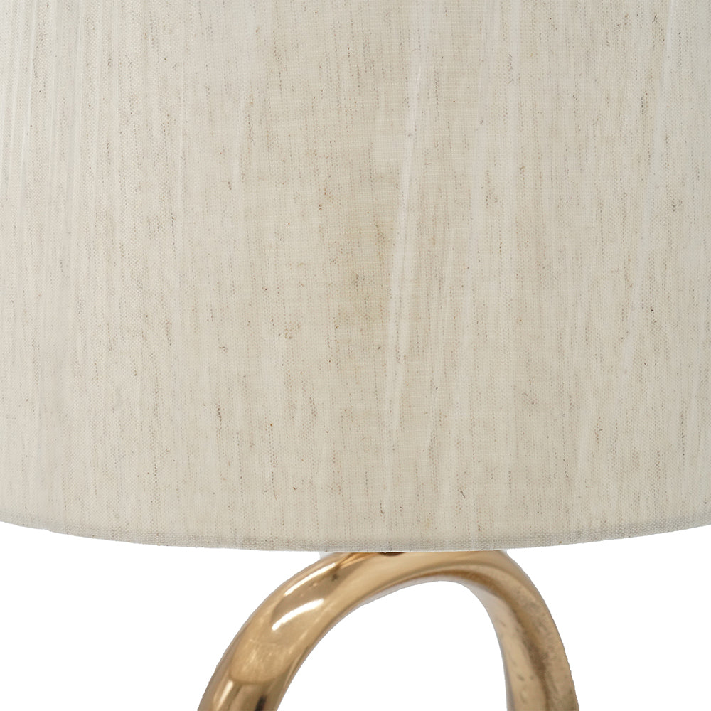 Oval Shape Metal Table Lamp with Cream Linen Shade - Metallic Gold