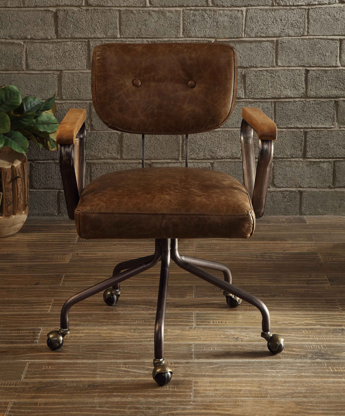 Hallie Vintage Whiskey Top Grain Leather Office Chair