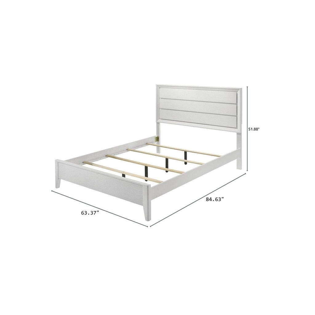 Modern Bed Frame with Wave Texture Headboard and Angled Legs - White