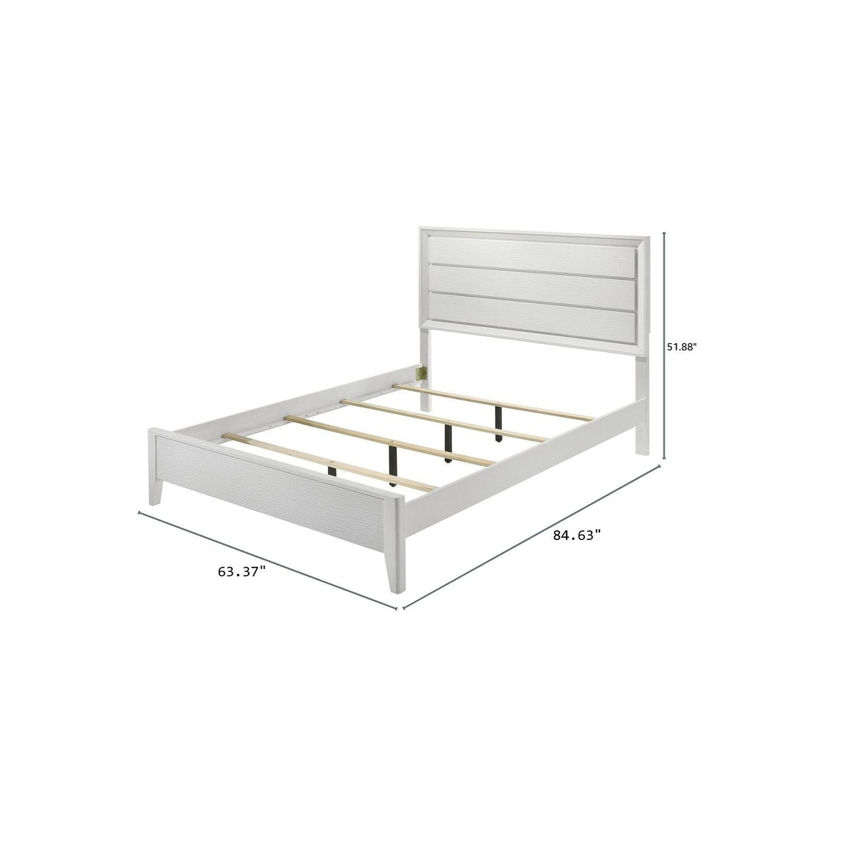 Modern Bed Frame with Wave Texture Headboard and Angled Legs - White