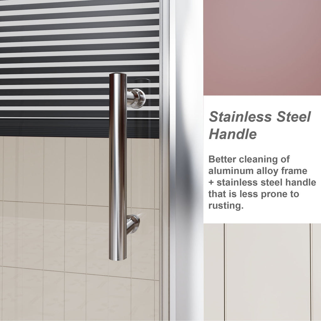 Single Sliding Shower Door with Handle - Chrome, Tempered Glass