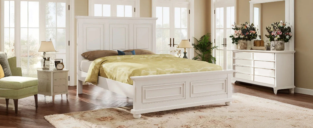 Pinewood Vintage Tall Headboard King Bed Frame with Classic Details - White