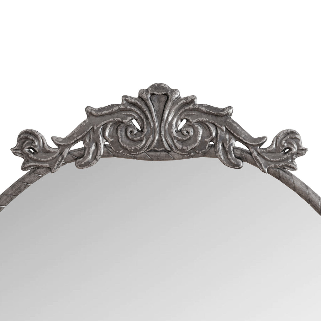 Vintage Arched Full Body Mirror with Carved Applique - Bronze or Pearl Silver