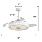 Invisible Ceiling Fan with Remote Control and 36W LED Light