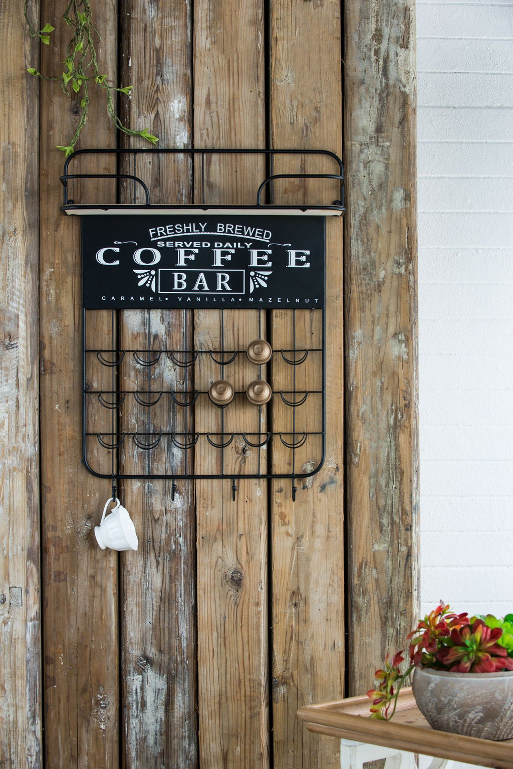 Floating Coffee Bar Shelf with Coffee Pod Holder and Storage Shelf - Black