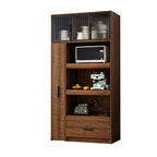 Tall Kitchen Pantry Cabinet with Multi-Tier Pull-Out Shelf - Walnut