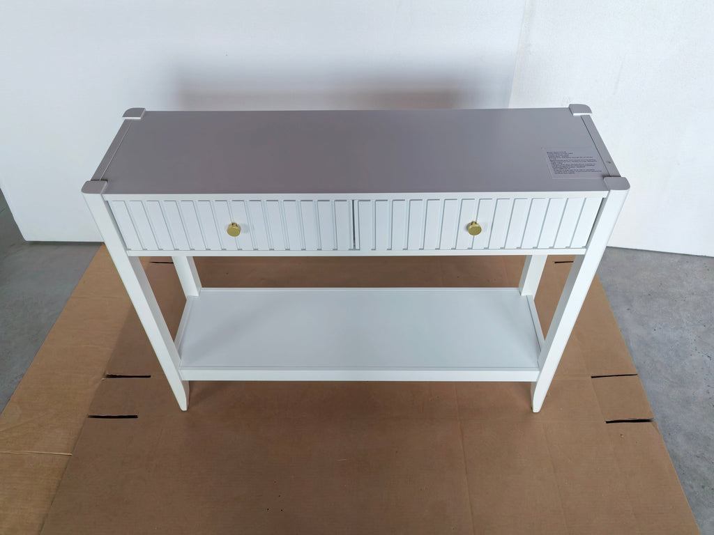 Narrow Console Table with Drawers and Storage Shelf - White