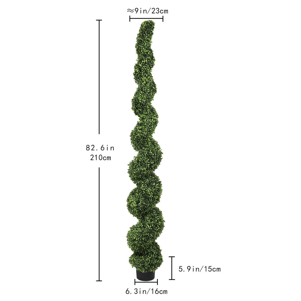 7FT Spiral Topiary Trees with Realistic Faux Boxwood - Green