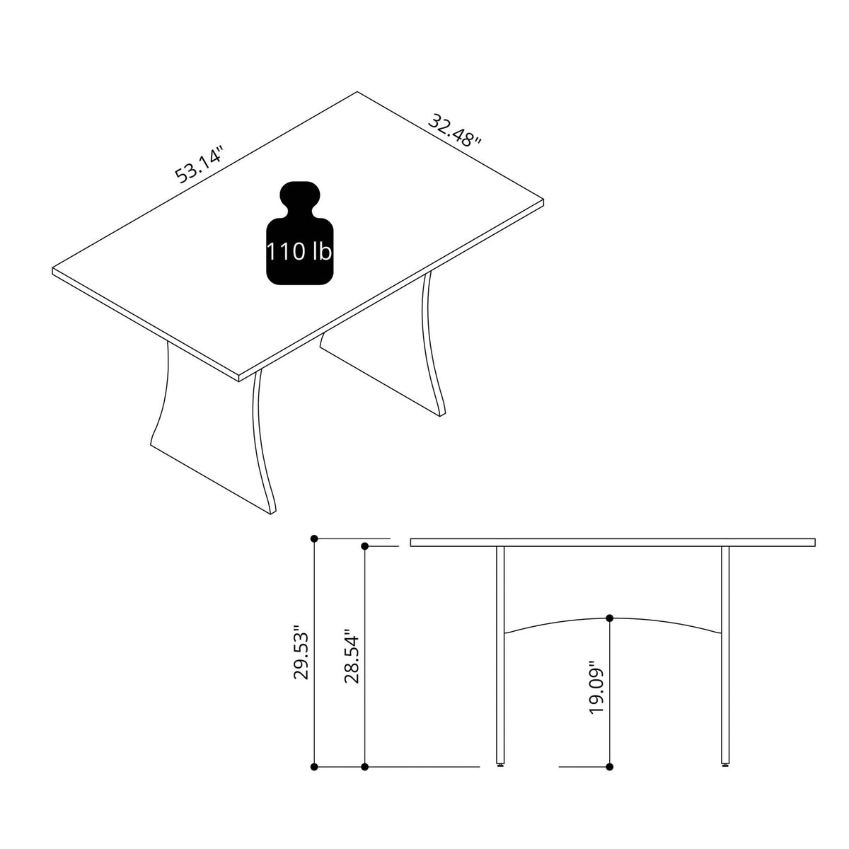 Modern Dining Table with Adjustable Metal Feet - Dark Gray or White