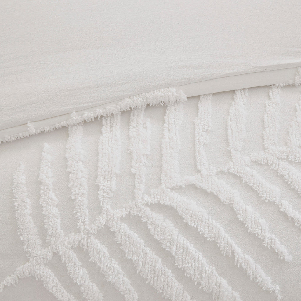 Off-White Tufted Cotton Chenille Palm Comforter Set with Palm Leaf Design - Full/Queen