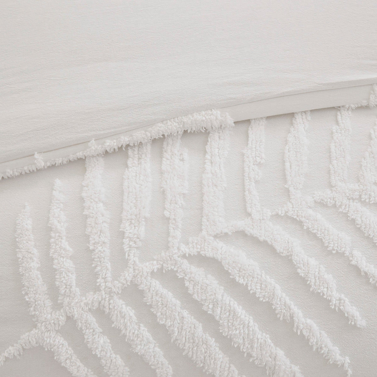 Off-White Tufted Cotton Chenille Palm Comforter Set with Palm Leaf Design - Full/Queen