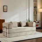 Convertible Sleeper Sofa Bed with Fixed Shape Frame and Cylindrical Pillow - Fabric