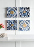 Abstract Wall Decor Accents Set with Fir Wood Frame - White / Blue
