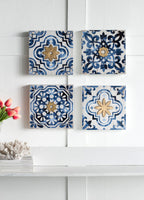 Abstract Wall Decor Accents Set with Fir Wood Frame - White / Blue
