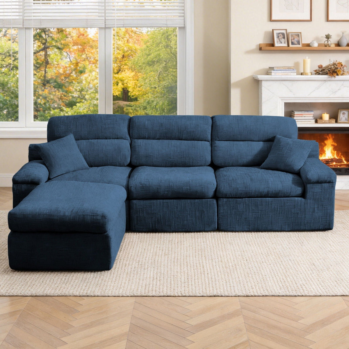 Corner Chaise Sofa with High Backrest - 2 Piece Living Room Set
