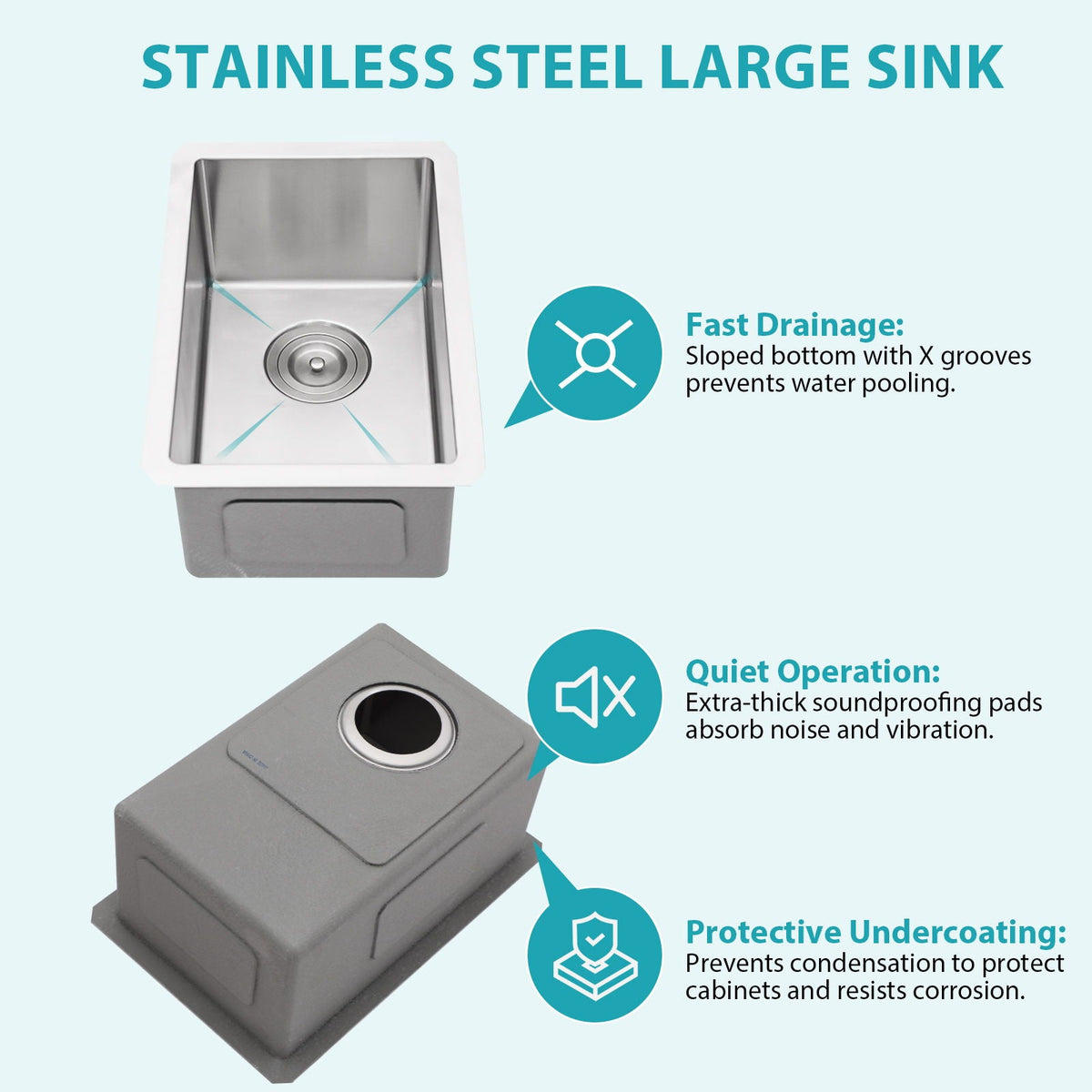 Gray Undermount Steel Kitchen Sink with Deep Single Bowl Basin