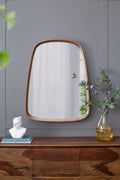 Irregular Wood Frame Wall Mirror with Curved Edges - Brown