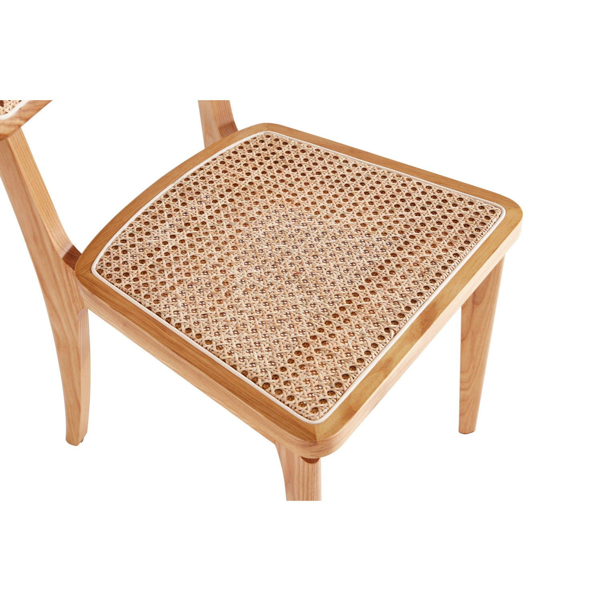 Solid Ash Wood Dining Chair Set with Rattan Cane Seat - Black or Light Brown