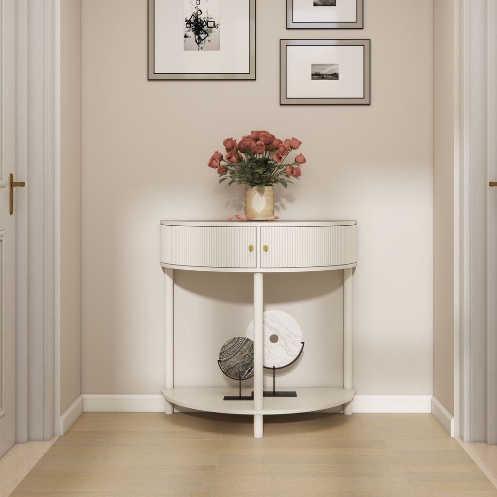 Demi Lune Console Table with 2 Storage Drawers - White, Dark Gray, Dark Brown