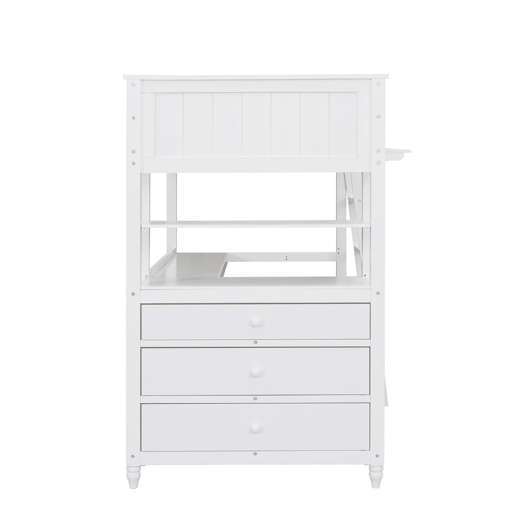 Twin Loft Bed with Drawers and Desk - White