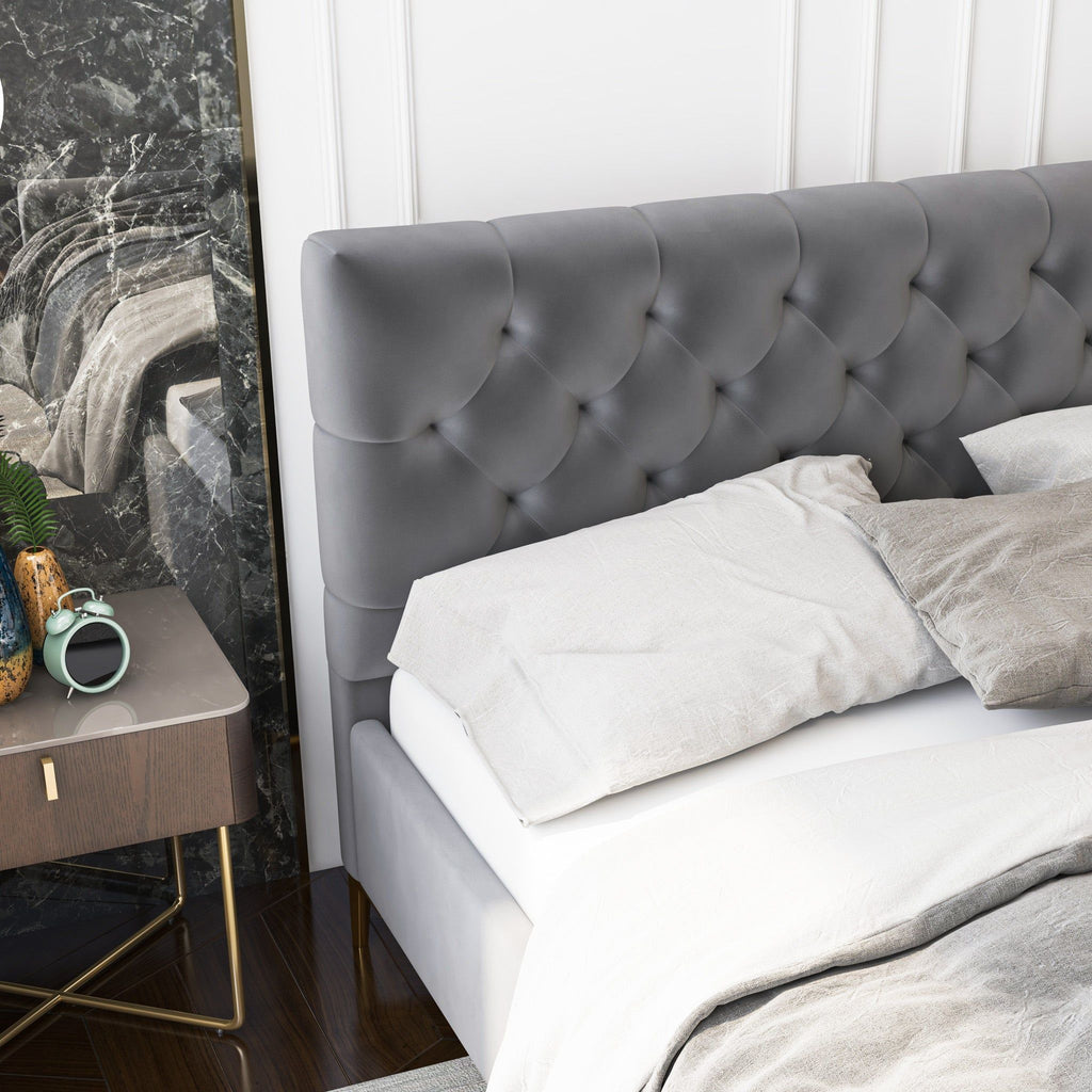Elegant Design Upholstered Bed with Solid Wood Frame - Dark Gray