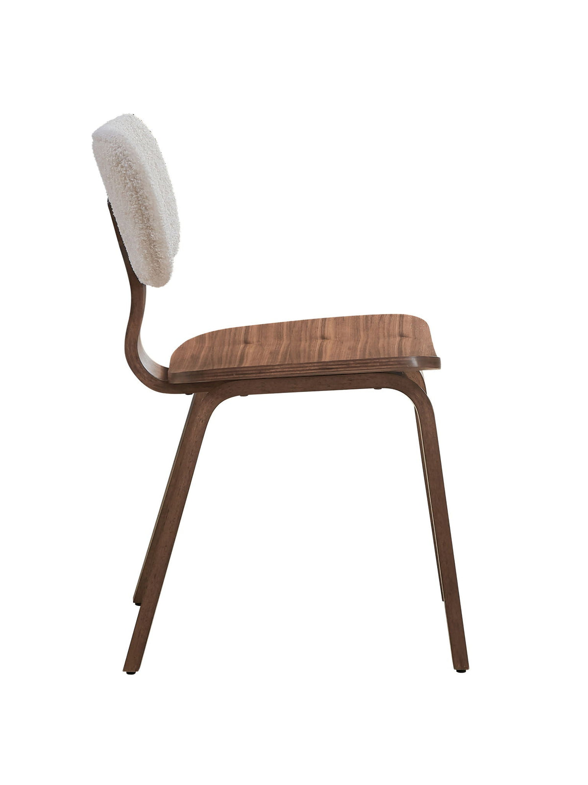 Boucle Walnut Side Chair Set with White Upholstery - Set of 2
