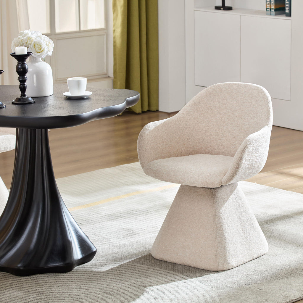 180° Rotating Accent Chair with Swivel and Barrel Back - Beige