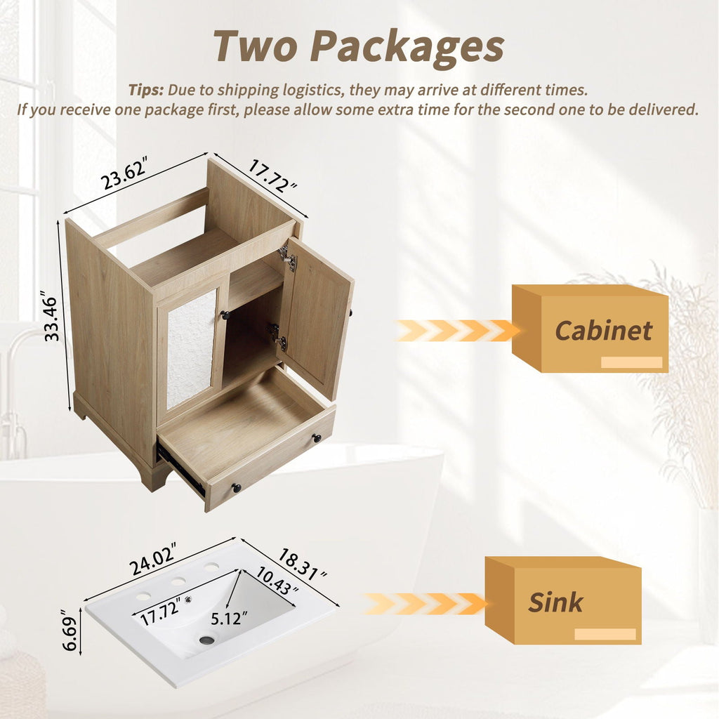 Brown Bathroom Vanity with Ceramic Basin, 1 Drawer Free Standing Storage