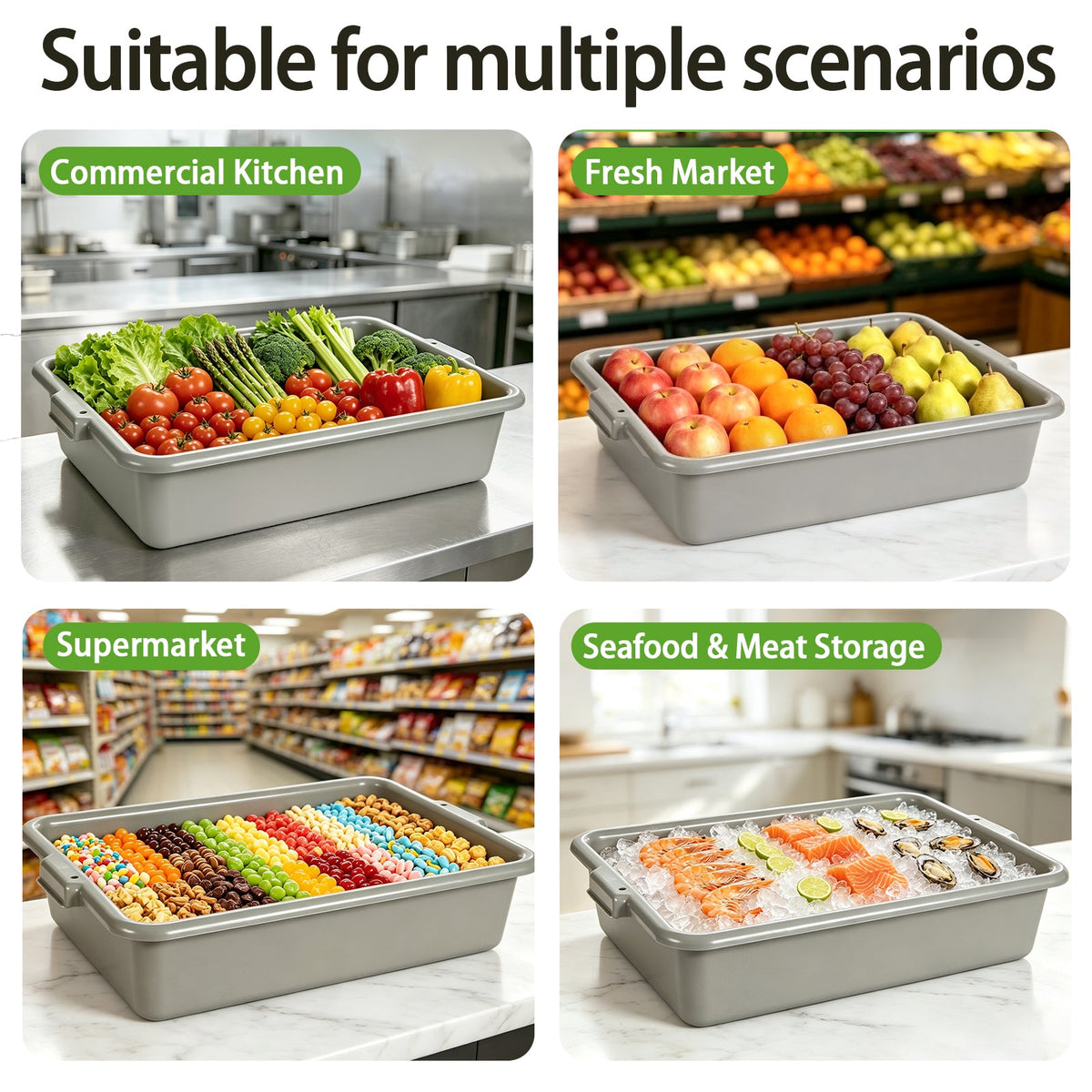 Commercial Meat Tubs with Lids 6-Pack - Food-Grade Plastic