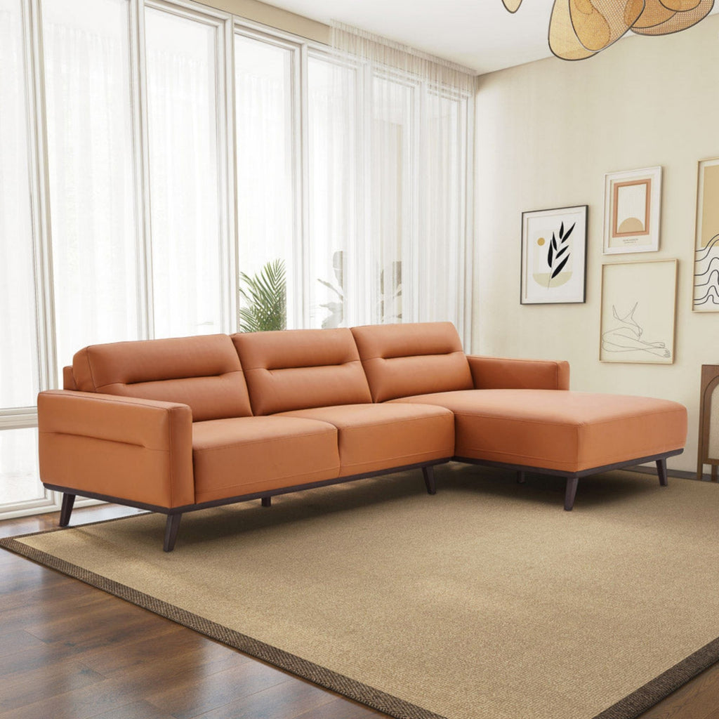 L-Shaped Sectional Couch with Solid Wood Frame and Vegan Upholstery - Yellow or Light Brown