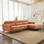 L-Shaped Sectional Couch with Solid Wood Frame and Vegan Upholstery - Yellow or Light Brown