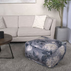 Large Square Pouf with Flower Print - Dark Gray