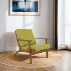 Genuine Lounge Chair with Solid Wood Frame - Beige, Green, Light Blue