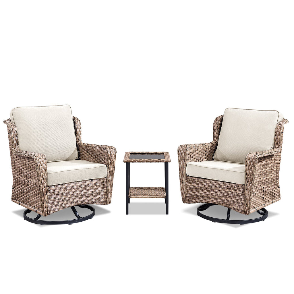 2-Person Outdoor Wicker Swivel Rocker Seating Group with Cushions - Beige or Blue