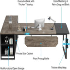 L-Shaped Executive Desk with File Cabinet and Storage - Light Brown or Dark Gray