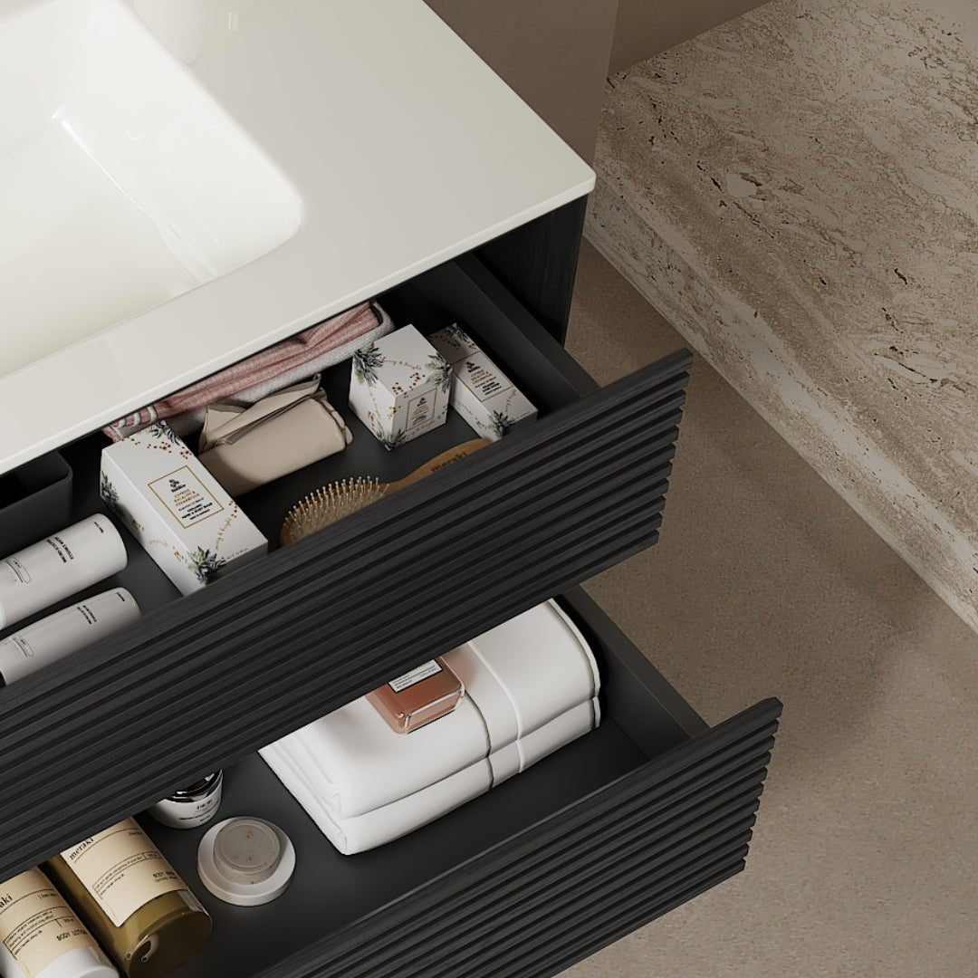 BRON 36" Bathroom Vanity with Sink - Modern Wall-Mounted Floating Cabinet, Dark Oak