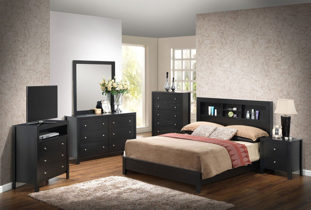 Transitional Storage Bed with Headboard Shelving - Multiple Colors