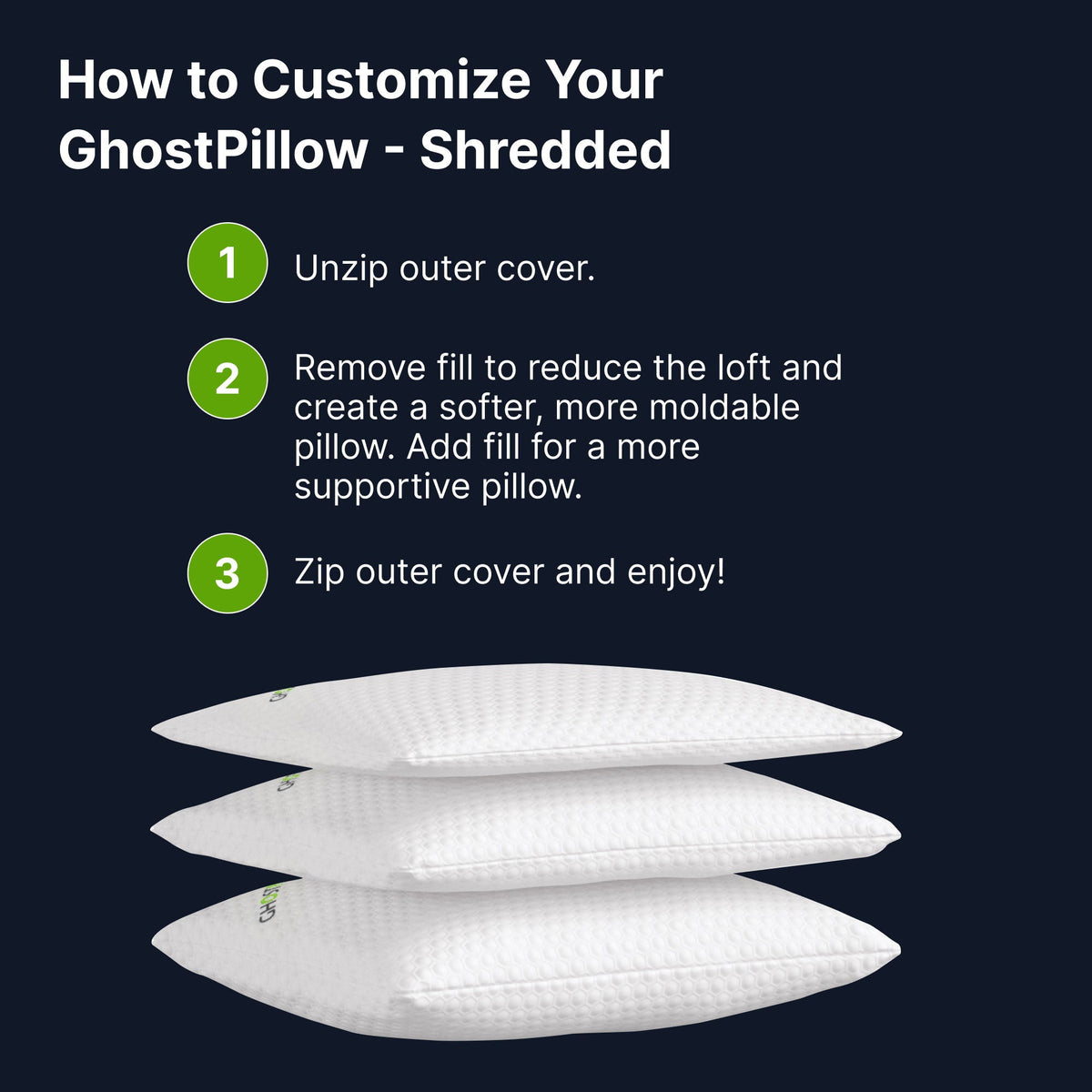 Ghostpillow Shredded - Customizable Soft Fluffy Gel Memory Foam Pillow