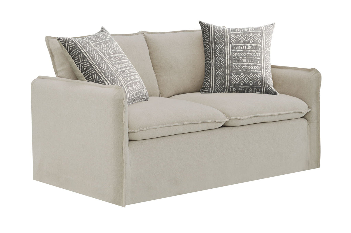 Pattern Linen Sofa with Feather Down Cushions - Beige